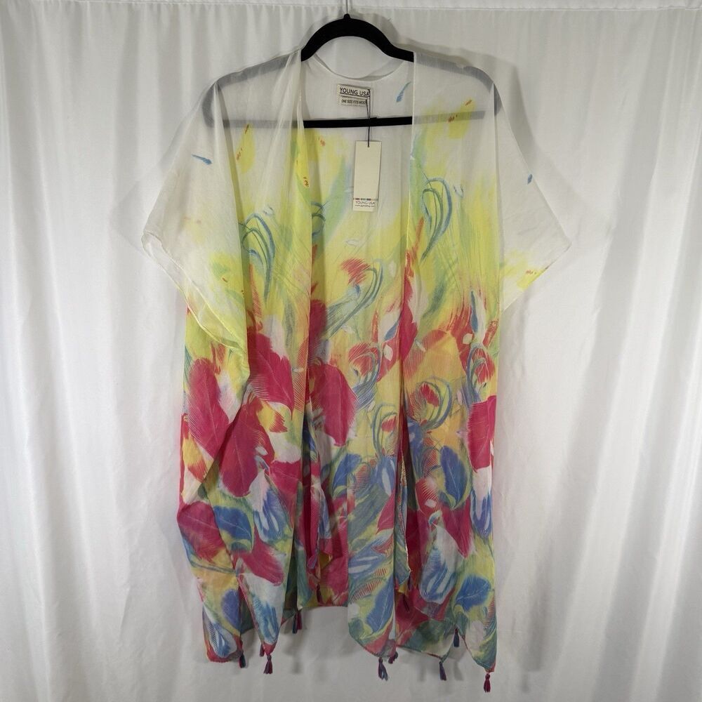 New Young USA One Size Wrap Open Front Multicolor Floral Lightweight